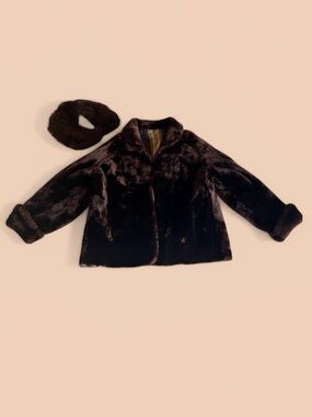 Vintage Brown Fur Coat Bergana Furs Jacket with Matching Collar Stole